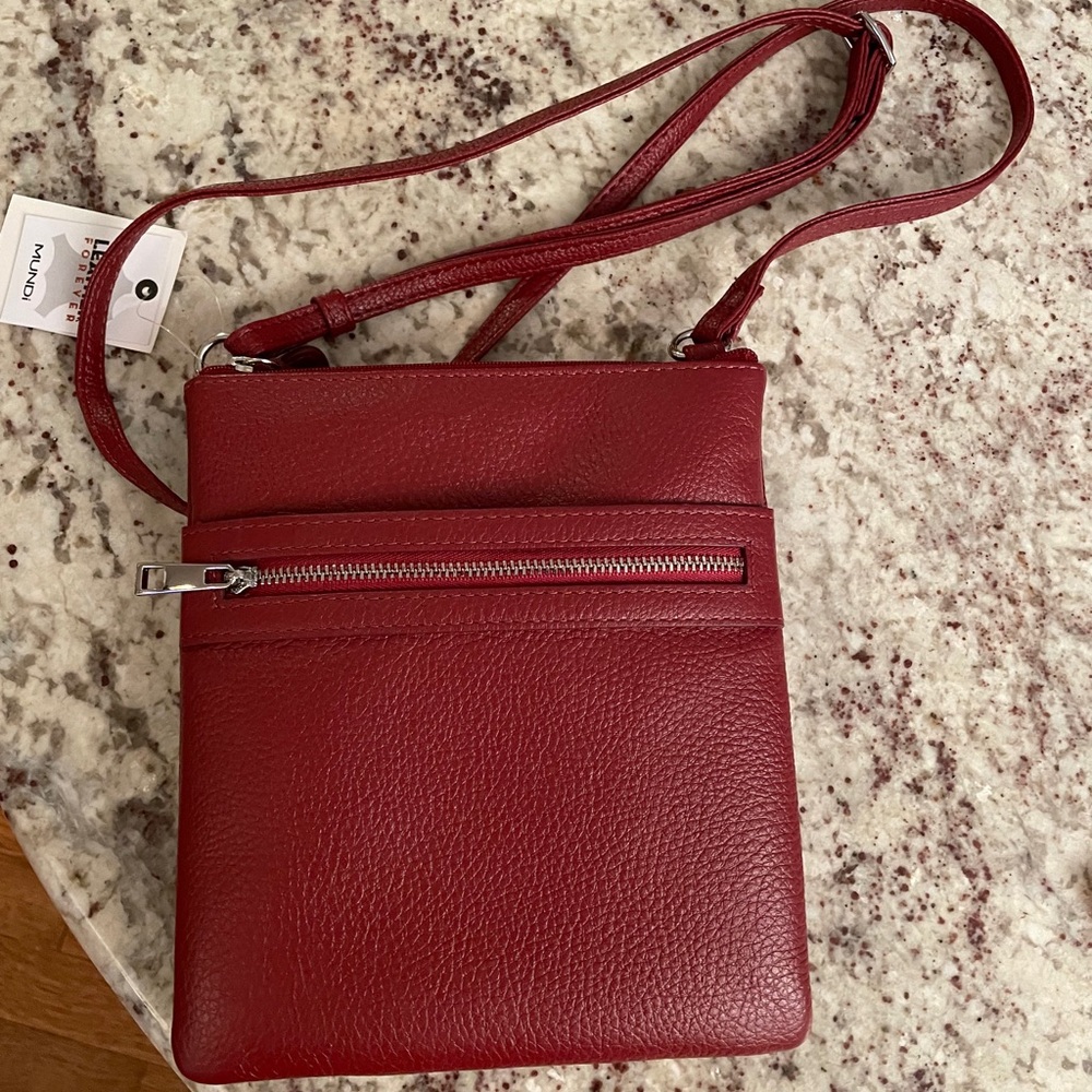 Elegant Red Leather Crossbody Bag NEW
